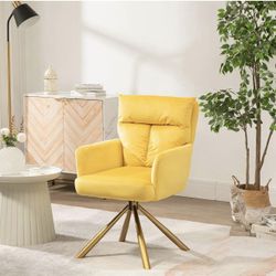 Accent Velvet Chairs Tufted Button Wingback Vanity Chair with Arms and Metal Legs Tall Back Desk Chair Mid-Century Leisure Loung