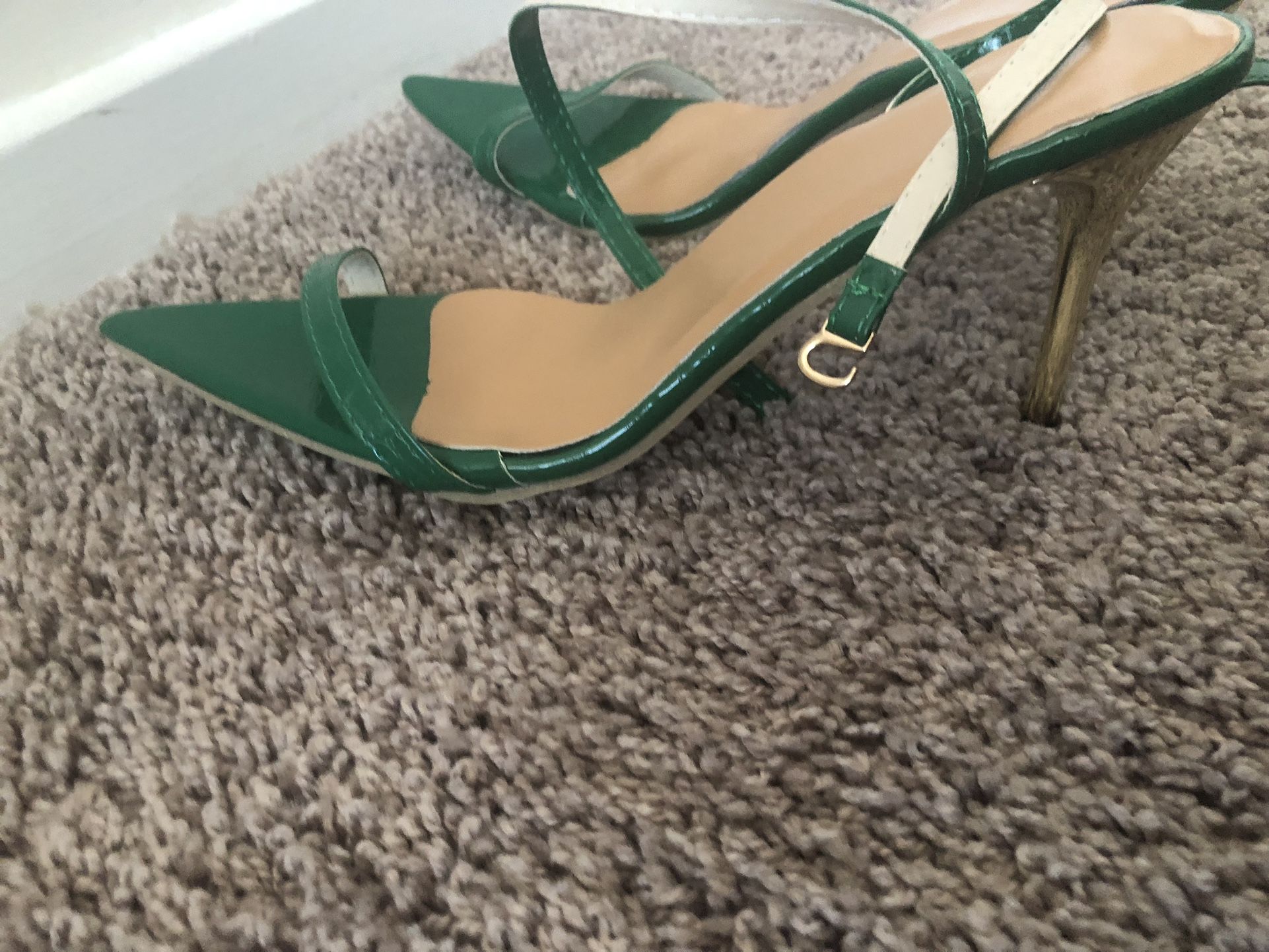 Woman Ankle Strap Bandage Green Women's Heels Sandals