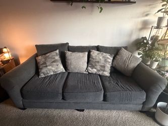 Gray Fabric 3-Seat Sofa with Throw Pillows