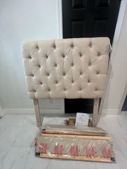 Twin tufted linen bed frame - brand new