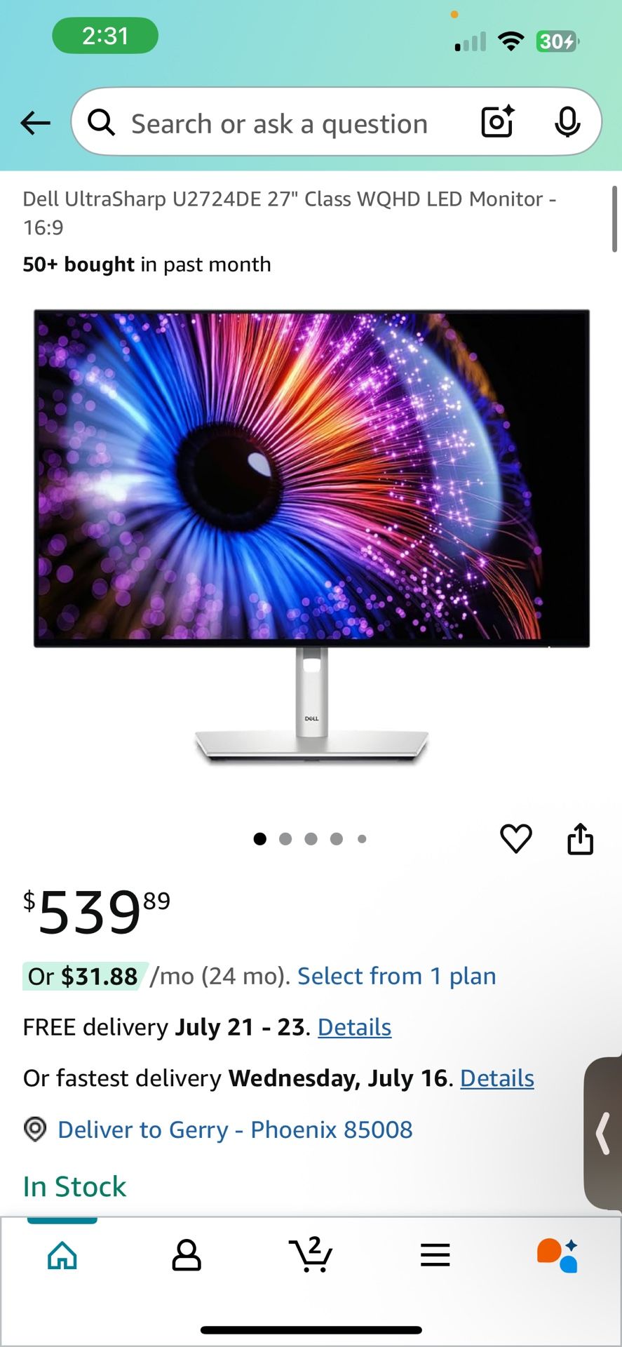 Dell UltraSharp Monitor 1440p 120hz 27 Inch