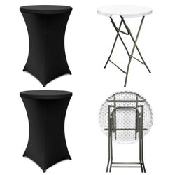 2x 32" High Top Round Folding Cocktail Table W/ Covers