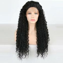 Black Long Deep Water Wave Lace Front Wig