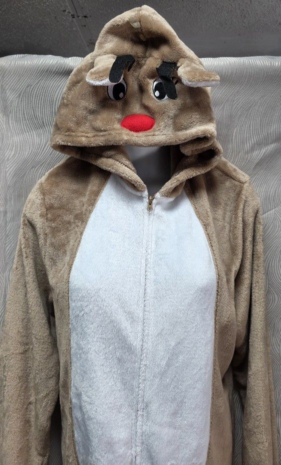 Reindeer Hooded Onesie Pajama Adult Size XLarge