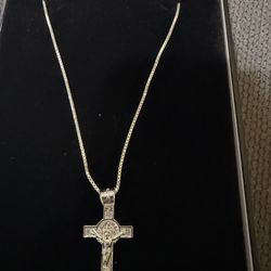 925 Silver Box Chain with Cross Pendant