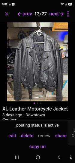 Leather Motorcycle Jacket  (XL)