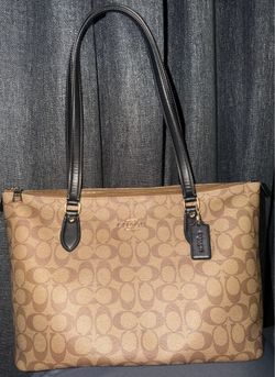 Coach Gallery tote bag signature canvas with black and khaki leather