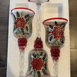 Christmas Poinsettia Glass Candle Holders