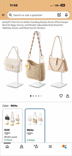 3-Pack White Purse Display Stand Set