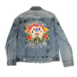 Guns N Roses Jacket Men's Small Blue Jean Denim Trucker Blackjack  Logo Bravado