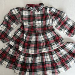 NWT Old Navy Red White Green Plaid Flannel Tiered Dress For Toddler Size 4t