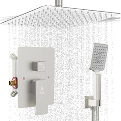 Rain Shower System Ceiling Mount Modern Shower 12 IN Shower Faucet Set High Pressure Bathroom Shower Head With Handheld Spray Set Included Shower Valv