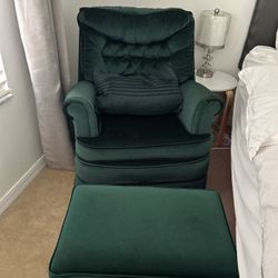 Dark Green Velvet Rocking Armchair Ottoman Set