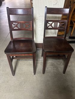 Set of 2 Dark Wood Dining Chairs