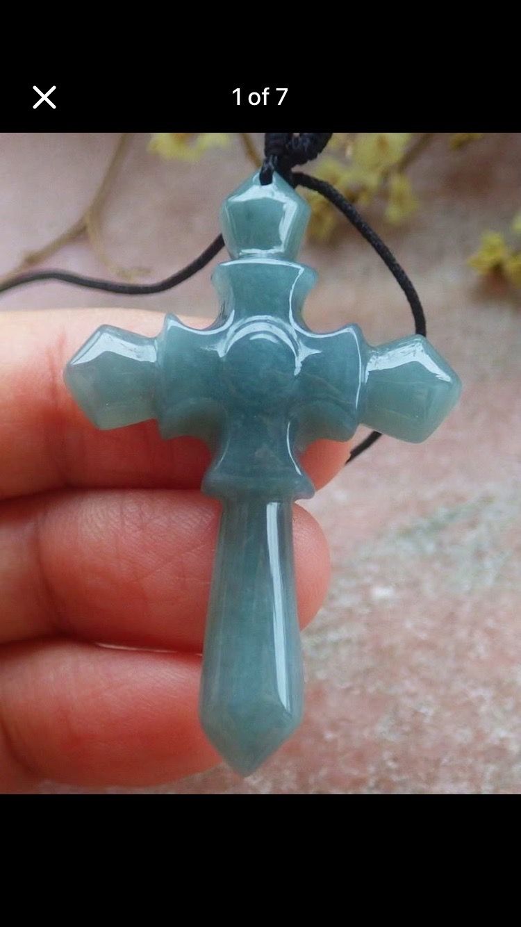 Certificate Jadeite Jade light Green Jesus Cross Pendant