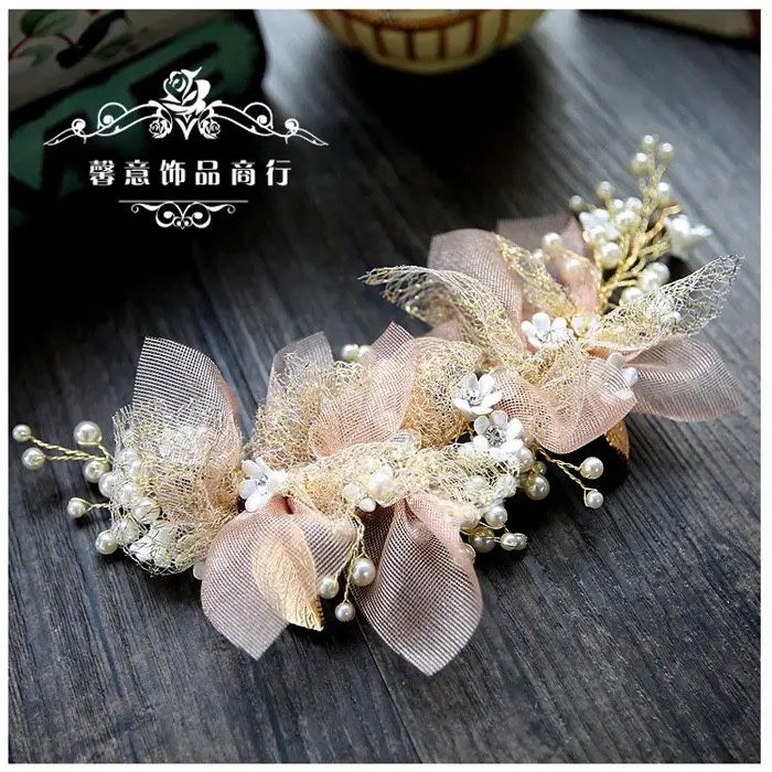 Korean silk yarn flower bride headdress beauty bride wedding hair accessories pink hair ornament   Message me if you are interested in a bundle or you