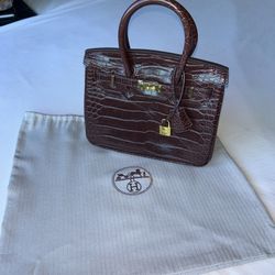 Luxury Crocodile Embossed Top Handle Handbag 25cm