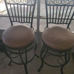 Pair Of 30" Wrought Iron Swivel Barstools 