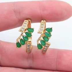 18k Gold Filled Earrings Hoops Dangles Hear Charm Green Women’s Jewelry Jewellery 