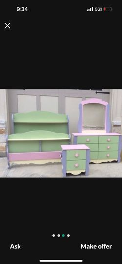 Girls kids full bedroom set by Ashley pink, green colorful