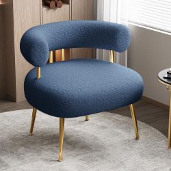 Mid Century Sherpa Boucle Accent Chair, Round Upholstered Barrel Arm Chair for Small Spaces, Fluffy Side Corner Sofa Chair for Living Room, Bedroom, V