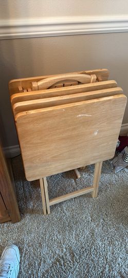Set of 4 Wooden TV Tray Tables with Stand