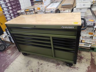 Husky
Standard-Duty 52 in. W 10-Drawer Matte Army Green Mobile Workbench Cabinet with Solid Wood Top