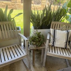 Teak Rocking Chairs And Table 