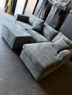 Brand new grey corduroy sectional
