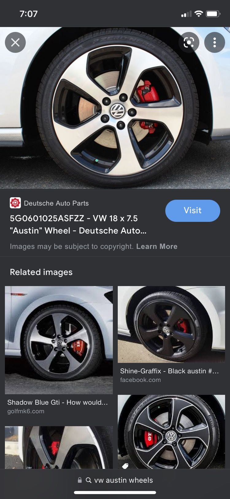 OEM VW Golf GTI Austin (Mk7.5 Gti) Wheels + Tires + Lug Bolts
