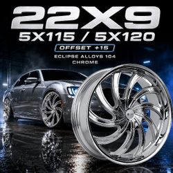 🔥 22x9 5x115 / 5x120 ECLIPSE ALLOYS 104 CHROME Wheels 🔥