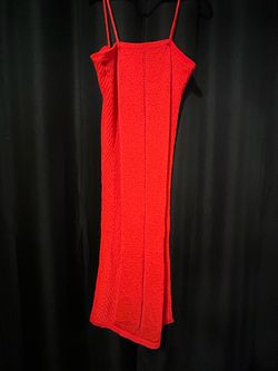 Red Knit Spaghetti Strap Midi Dress