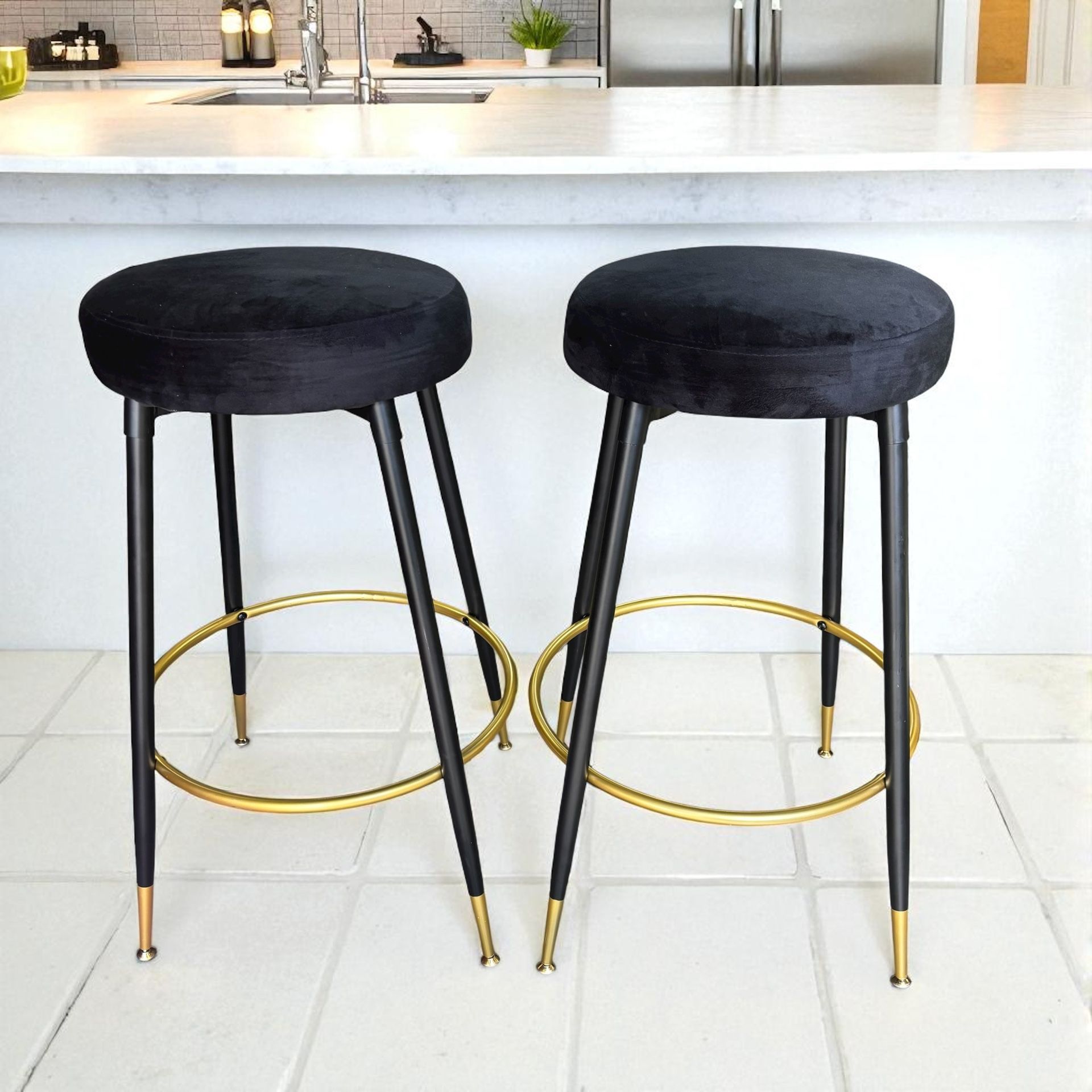 Plush Black & Gold Bar Stools