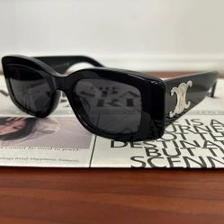 Temple logo Acetate Rectangular Sunglasses Unisex Couples' Style Black