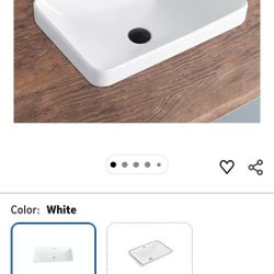 Bathroom Vessel Sink 21.6" X 14.3" Semi Recessed Bathroom Sink Rectangular Drop In Bathroom Sinks with Overflow White Ceramic Vessel Sinks for Bathroo