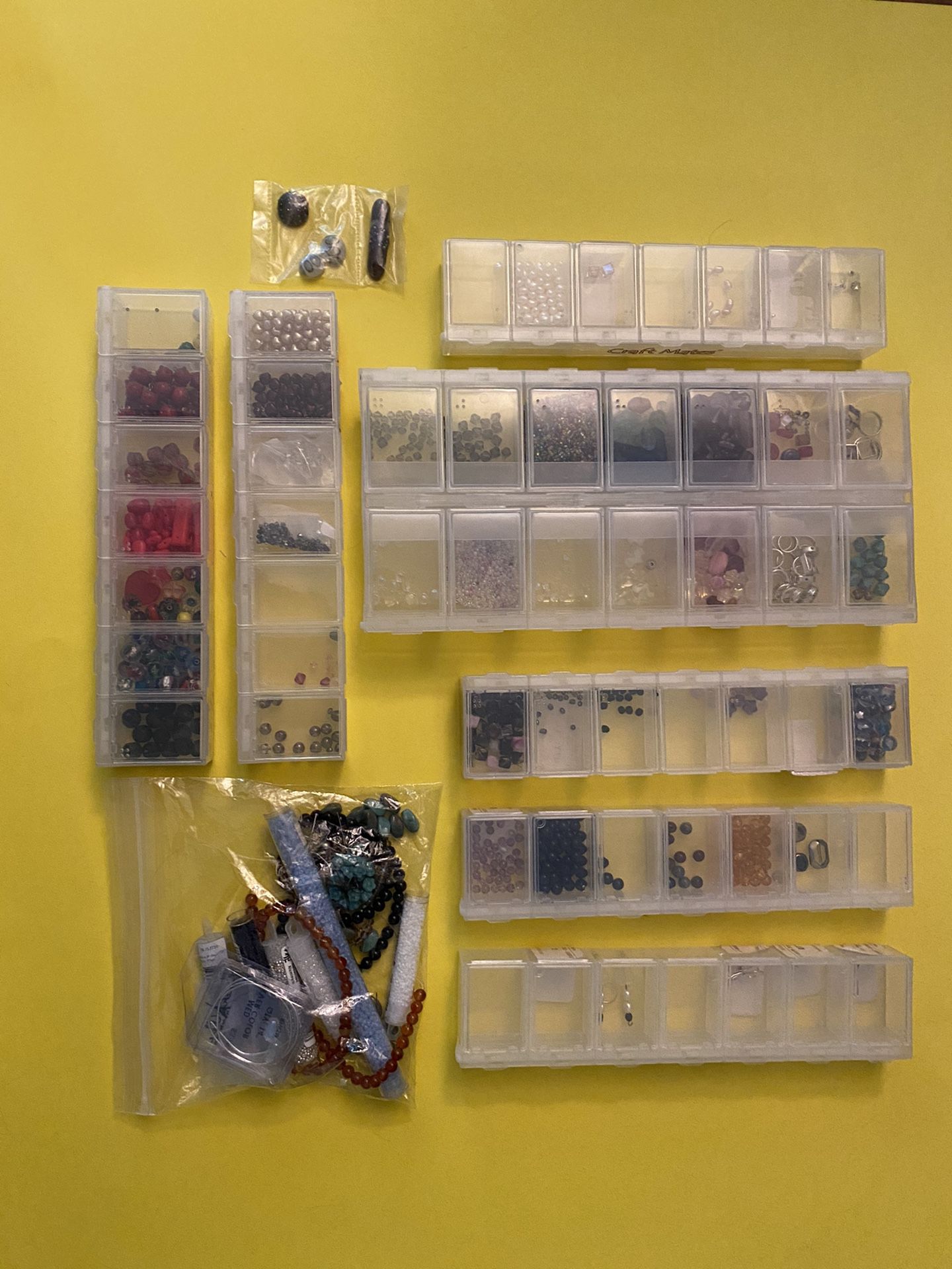 Assorted Jewelry Beads + 7 Craft Mates Plastic Storage 