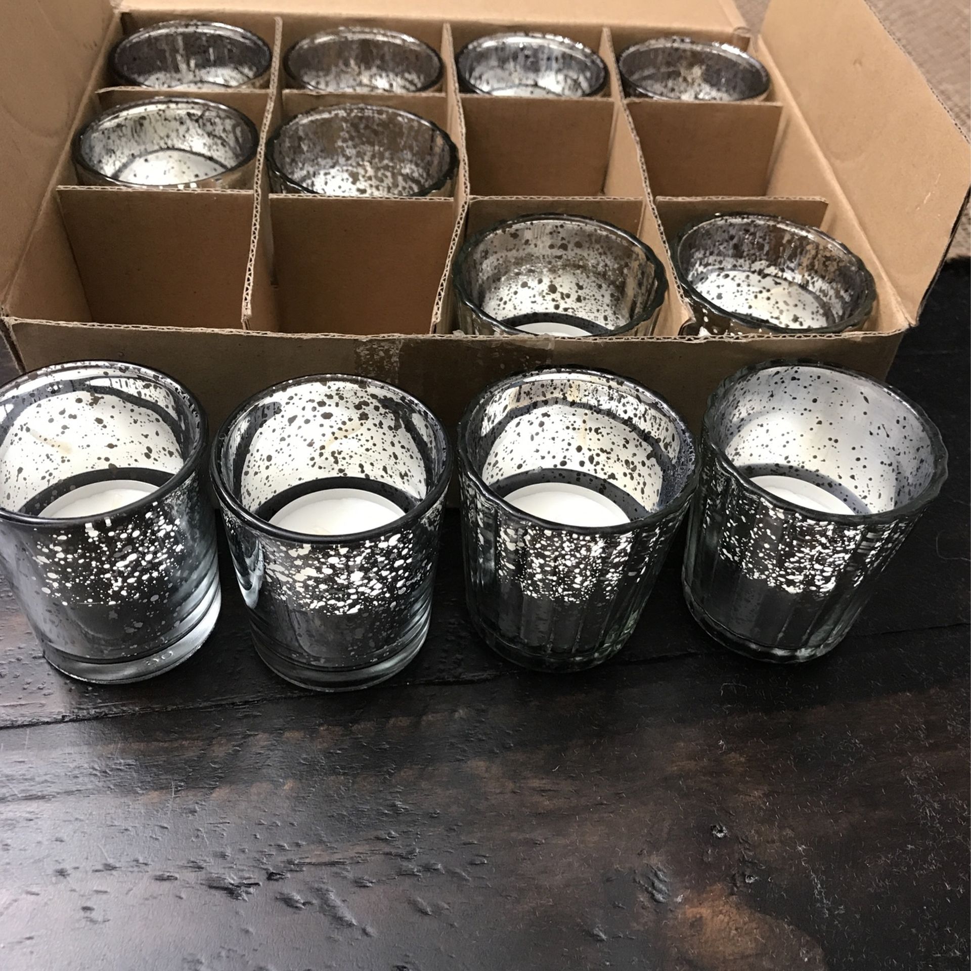 12 Silver Speckled Votive Holders 