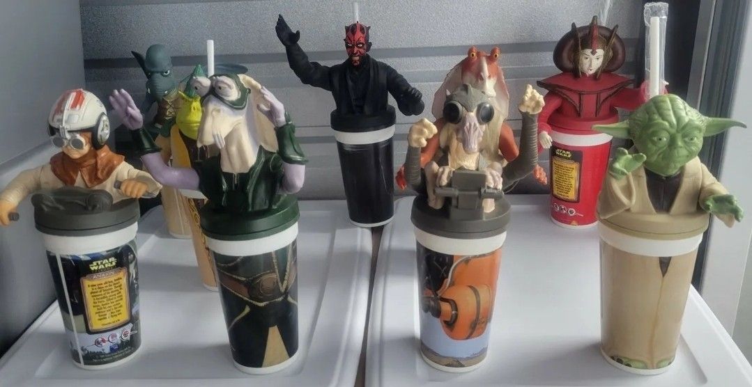 1999 Star Wars Episode I Drink Cups Topper KFC Pizza Hut Taco Bell 9 Lot Set 