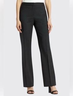 Lafayette 148 New York Menswear Black Wool Elastane Wide Leg Pants Size 8