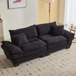 Brand new 84" Cloud Corduroy Loveseat Sofa, Modern Comfy Upholstered 2 Seater Sofa Deep Seat Sofa with 2 Throw Pillows, Sailboat Couches Lounge Sofa f