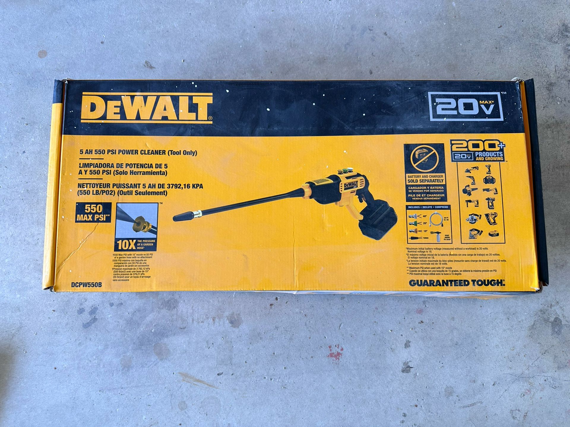 DEWALT 20V MAX 550 PSI 1.0 GPM Cold Water Cordless Battery Power Cleaner with 4 Nozzles (Tool Only)