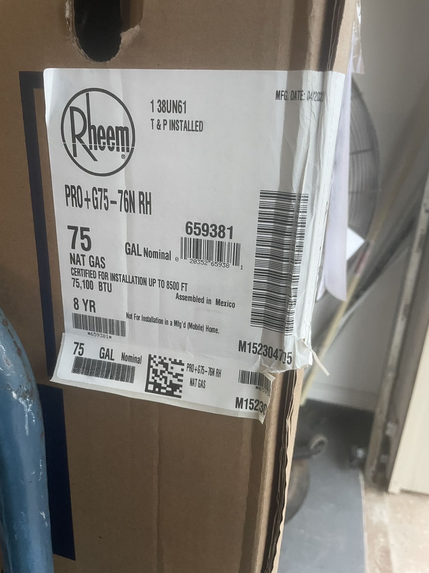 Rheem 75 Gallon Gas Water Heater