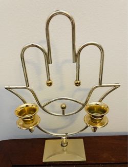 Shabbat-vintage candle holder-24Kt gold &silver plated-hamsa-for protection-korem-Israel