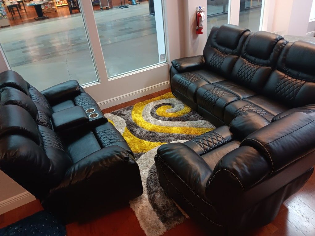 *Fall Sale Event!!!*---Bold Santiago Black Leather Reclining 3 Piece Sets---Delivery And Financing Available🫡