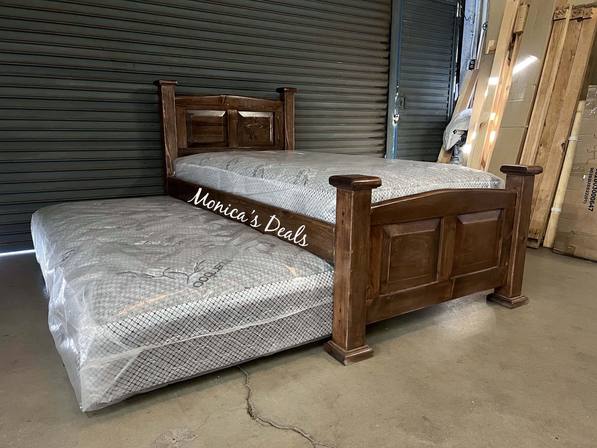 Twin Solid Wood Bed With Twin Roll Out Mattress $500