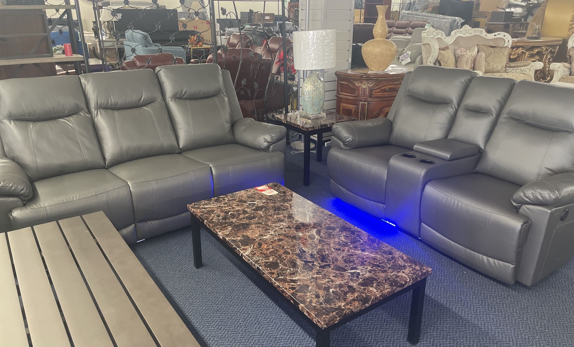 Bonded Leather Power Recliner Sofa And Loveseat Recliner Living Room Set