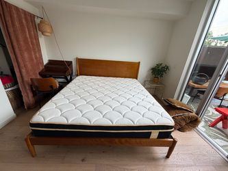 Alton II Light Brown King Platform Bed With Headboard w/ LETMOON Firm King Size 12-Inch Hybrid Mattress — Gel Memory Foam + Pocket Springs