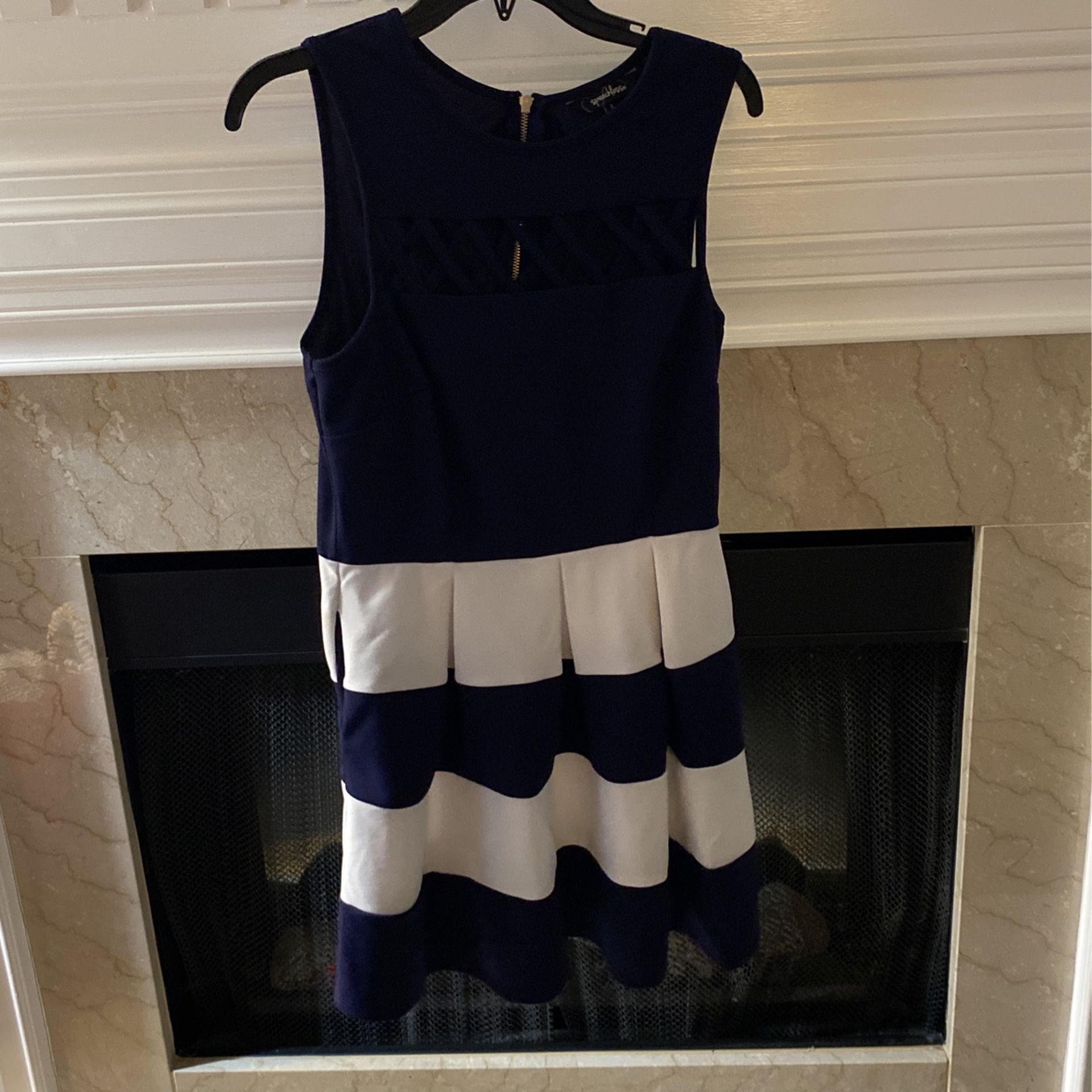 Navy Blue And White Dress-criss cross Neck Line-large