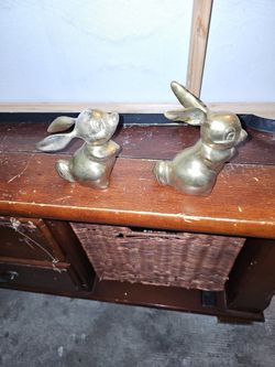 Brass Bunny Rabbit Figurines - Pair