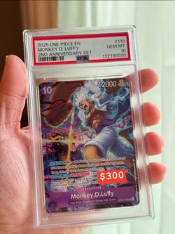 2025 ONE PIECE ENGLISH VERSION 2ND ANNIVERSARY SET #119 MONKEY D. LUFFY PSA 10